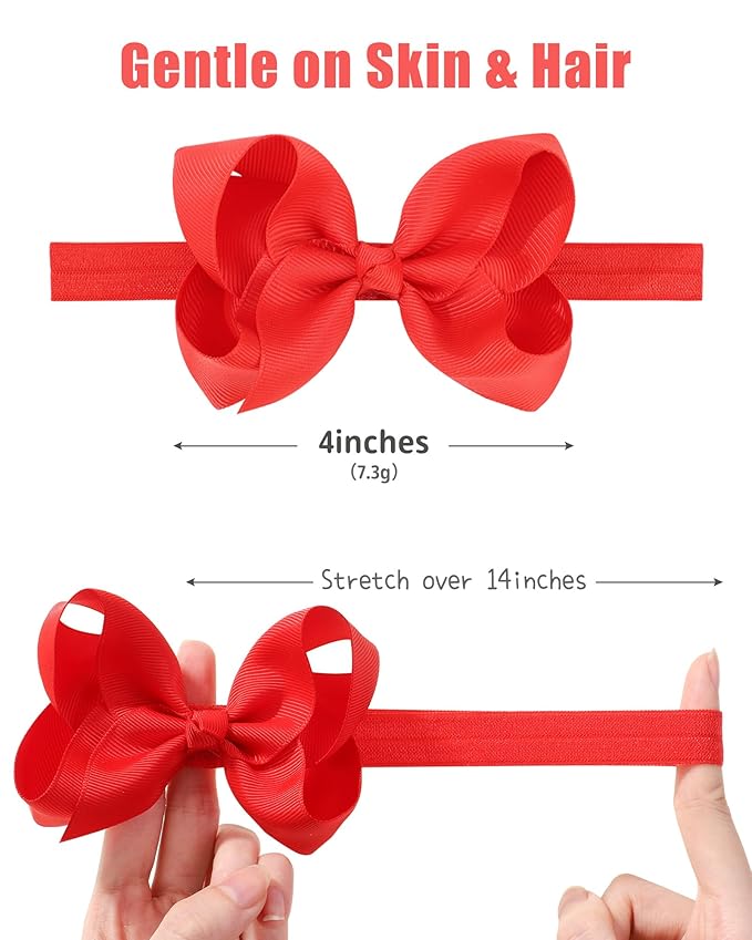 jollybows 3 PCS 4" Boutique Grosgrain Ribbon Headbands and Hair Bows for Baby Girls, Infants, Toddlers, Kids, and Teens - Red, Royal Blue, White