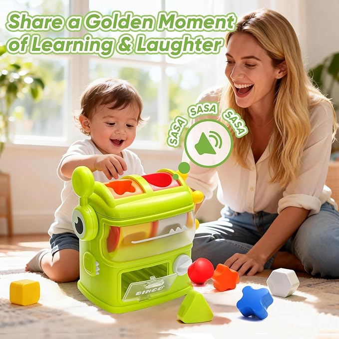 Shape Sorter Toys for Kids, Interactive Shape Sorter Toy for Toddlers Ages 1 2 3, Montessori Color Matching & Sorting Interactive Learning Toys with 6 Rattle Shape Blocks for Boys Girls Gifts.