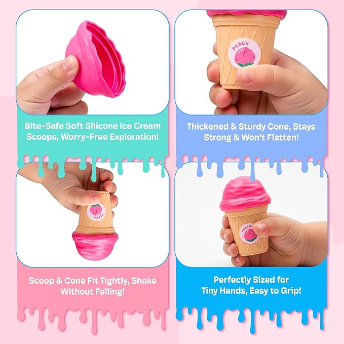JoyCat Ice Cream Toy Set for Toddlers 1-5, Color Sorting & Stacking Toys, Pretend Play Food for Boy Girls Kids, Educational Fine Motor Skills Gift (5 Cones 5 Scoops)