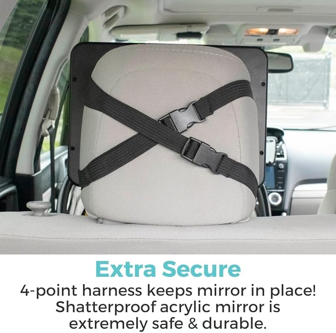 Toddleroo by North States - Deluxe LED Baby Car Mirror with Light: Rear Facing Car Seat Mirror for Baby - Wide View & Shatterproof - Black