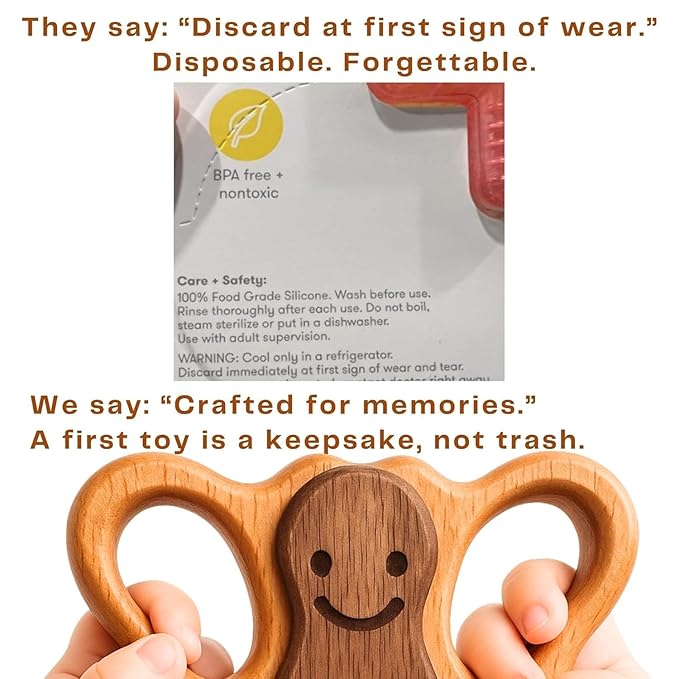 HippoToys Handcrafted Wooden Baby Rattle | Natural Teething Toy | Montessori Sensory Developmental Toy | Non-Toxic Organic Wood | Newborn Infant Baby Boy Girl Gift 0-12 Months