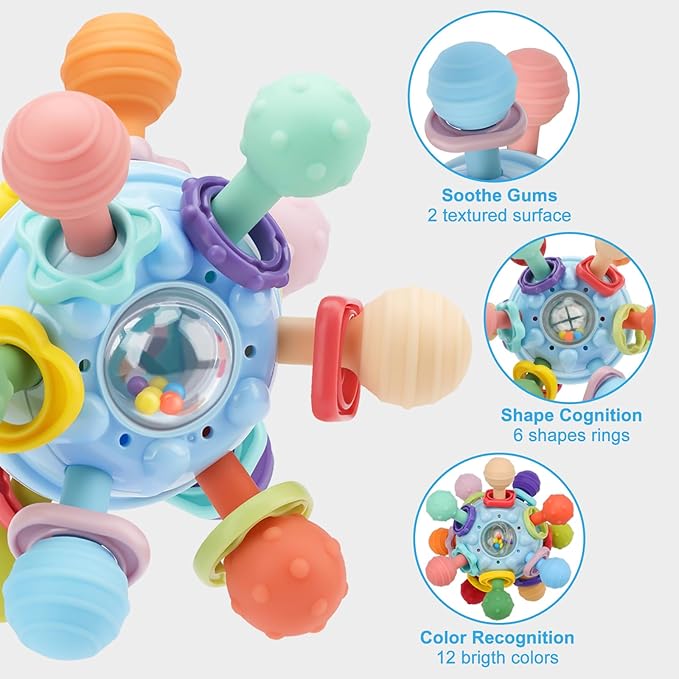 Easter Baby Teething Toys, Baby Teethers Montessori Sensory Toys for 0-6 6-12 Months, Gifts for 1 Year Old Boys Girls Infant Newborn, Perfect Baby Easter Basket Stuffers & Easter Gifts, Blue