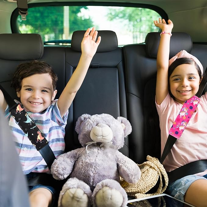 Seat Belt Covers for Kids, Double-Sided Use Shoulder Pads for Kids, Comfort Neck Strap Covers, Cute Car Seatbelt Cushion Covers for Boys Girls(2 Pack)