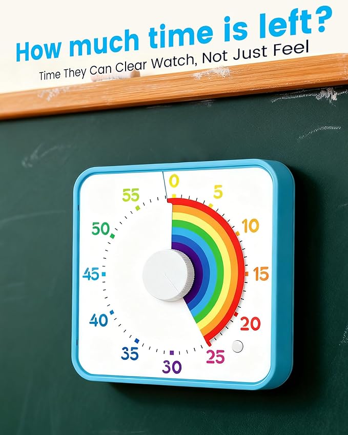 Classroom Timer with 5 Musical Melody Alarms, Large Visual Timer for Teachers, Magnetic & Rainbow Pattern Ideal for Classroom Use & Kids, 8 Inches