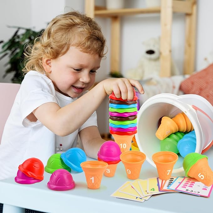 Ice Cream Toy Counting and Color Sorting Set for Toddlers, Montessori Preschool Kindergarten Learning Activities Fine Motor Skill Toys, Number Math Games Learning Toy Gifts for Kids Boys Girls Age 3-5