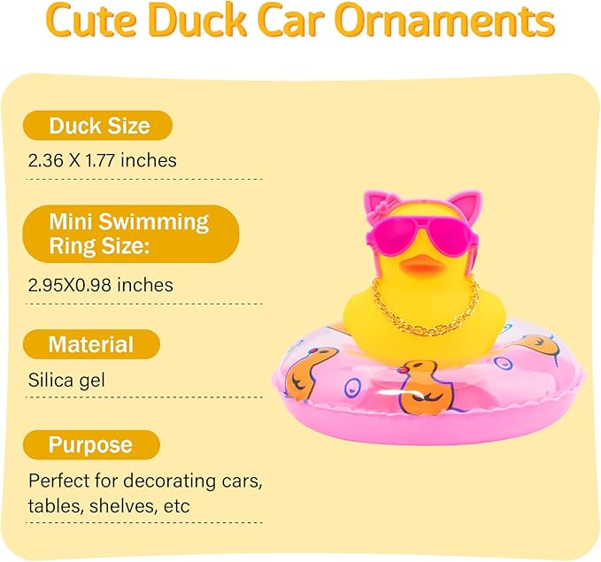 Wonuu Car Duck Ornaments with Cute Headband Swim Ring Necklace Sunglasses, B-Pink Bunny Headband