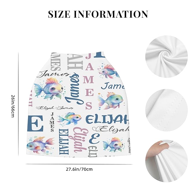 Personalized Baby Car Seat Cover with Name Stroller Canopy Custom Rainbow Fish Carseat Cover Newborn Baby Boy Girl Nursing Cover for Moms First Birthday Gift