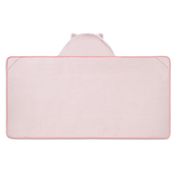 Delta Children Kids Hooded Bath Towel with Pockets - Super Soft and Absorbent- Great Gift for Boys and Girls, Pink Cat