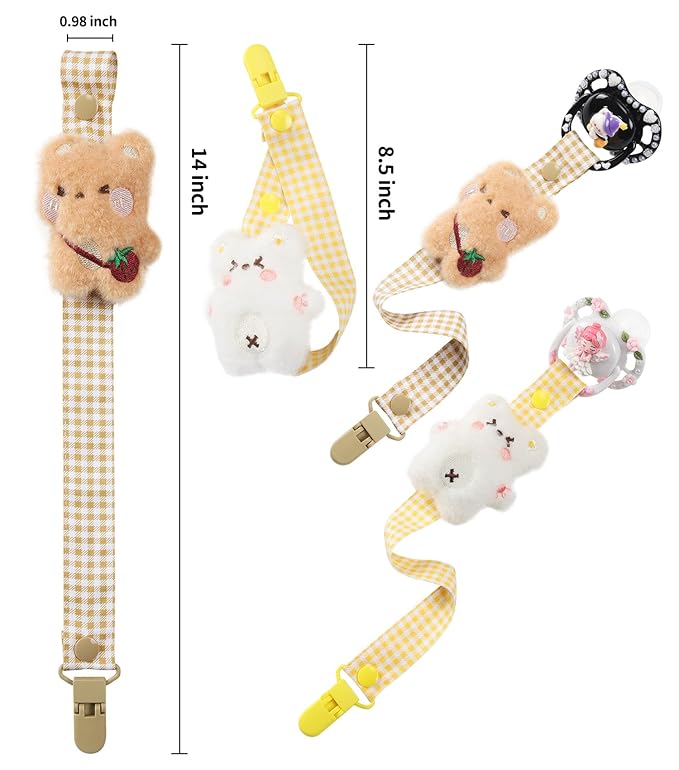 CutiePlusU Adult Pacifier Clip Adult Size Anyard Holder Clips 2 Pack-Happy Bear 2