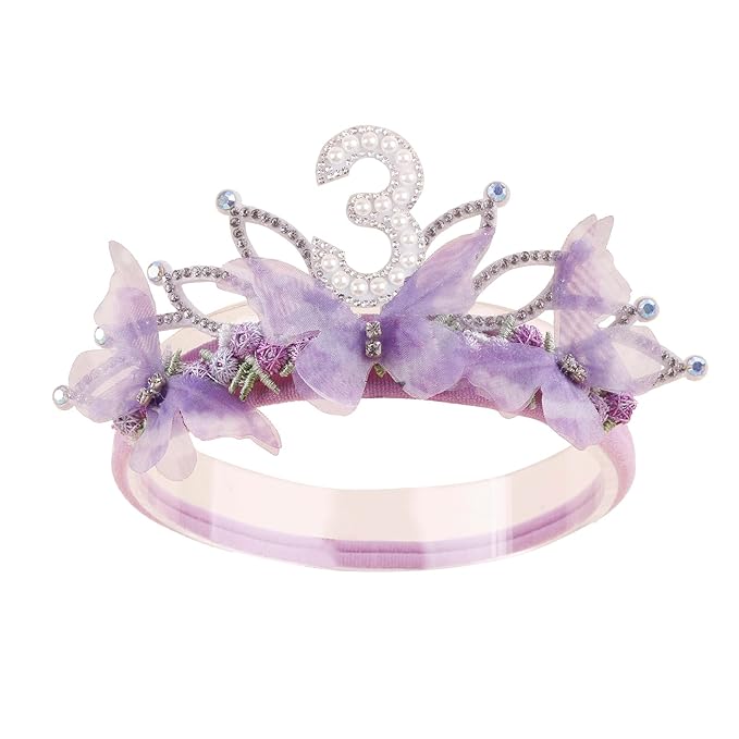 cherrboll Baby Girl Birthday Crown Floral Headband, Soft Flower Head Wrap Tiara Hairband for 1-3 Years Old Toddlers Kids 3rd Birthday Party Dress Photo Decoration