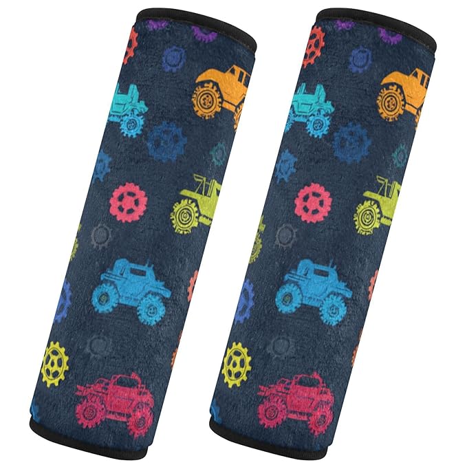 Seat Belt Covers 2 Pack Monster Trucks Car Seat Strap Covers Super Soft Car Seat Neck Cover for Boys Girls Adults Babies S
