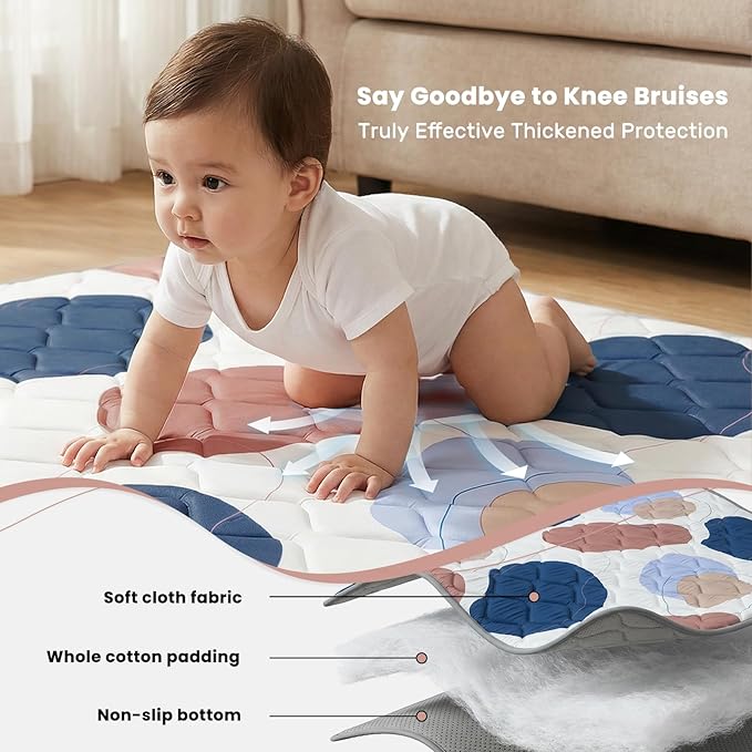 UBRAVOO Baby Play Mats, Crawling Playpen Mat, Thicken Soft Padding Foam Playmatfor Babies and Toddlers Infants, Foldable Crawling Mats, Non-Slip & Machine Washable(50" X 50", Color Blocks)