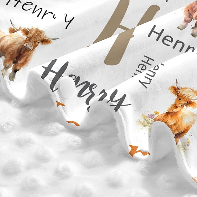 Personalized Baby Car Seat Canopy with Name Custom Minky Highland Cow Car Seat Covers Nursing Cover for Breastfeeding Multi-Use Cover Infant Carrier Carseat Winter Cover for Newborn Girls Boys