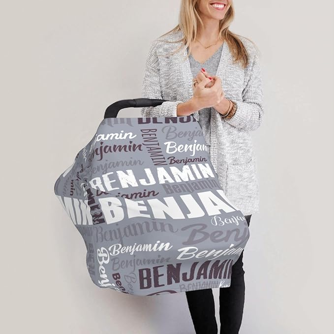 Personalized Baby Car Seat Cover for Boys Girls, Custom Monogram Nursing Covers for Breastfeeding with Name, Infant Stroller Cover, Optional Baby Bib, Baby Swaddle Set for Newborn Infant