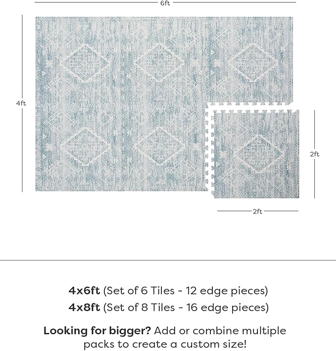 House of Noa Play Mat – 4x6 Indigo Ula – Set of 6 Tiles – Cushioned EVA Foam Play Mat for Floor, Soft Interlocking Mats for Hard Floors
