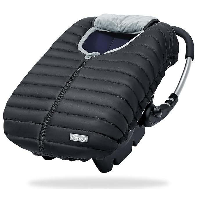 Orzbow Car Seat Cover Baby, Winter Car Seat Cover for Infant Boys & Girls, Warm Carseat Covers Baby with Plush Lining for Cold Weather, Waterproof, Universal Fit, Newborn Essentials, Black