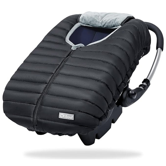 Orzbow Car Seat Cover Baby, Winter Car Seat Cover for Infant Boys & Girls, Warm Carseat Covers Baby with Plush Lining for Cold Weather, Waterproof, Universal Fit, Newborn Essentials, Black