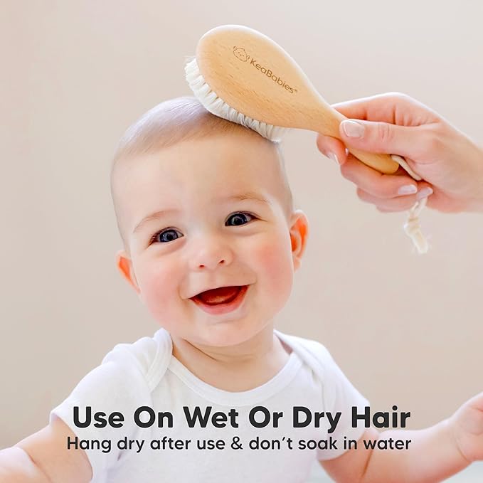 Wooden Baby Hair Brush for Toddler Girls, Boys - Cradle Cap Brush for Babies, Soft Goat Bristles, Perfect Gentle Scalp Newborn Comb for Infant, Girls, Boys, Bath Essentials(Walnut, Petite)