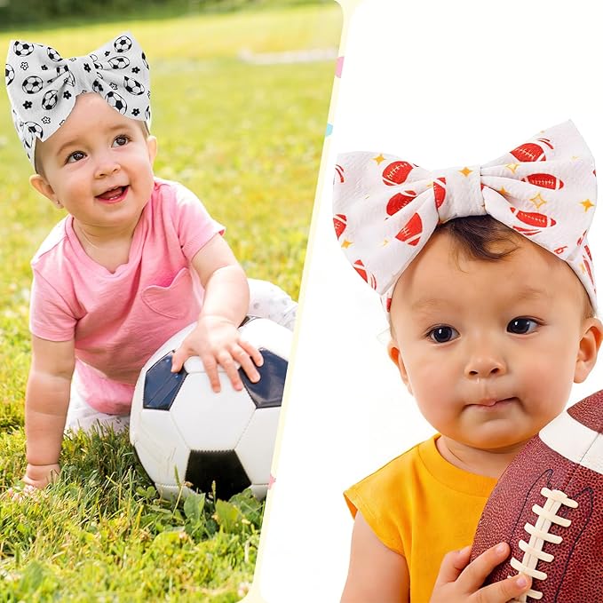 JATEBI 4 Pack Baby Girl Headbands Sporty Ball Bow Hair Accessories Football Baseball Basketball Hairbands for Newborn Infants Toddlers