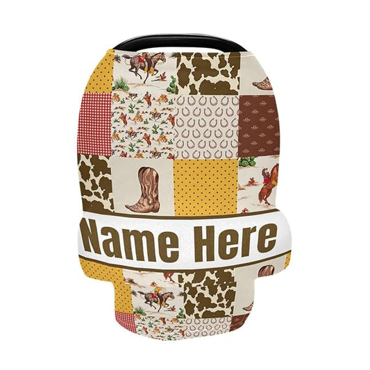 Personalized Cowboy Baby Car Seat Cover for Babies with Name, Custom Western Style Baby Car Seats Canopy for Boys Girls, Nursing Breastfeeding Stroller Covers Infant Car Seat Blanket for Newborn