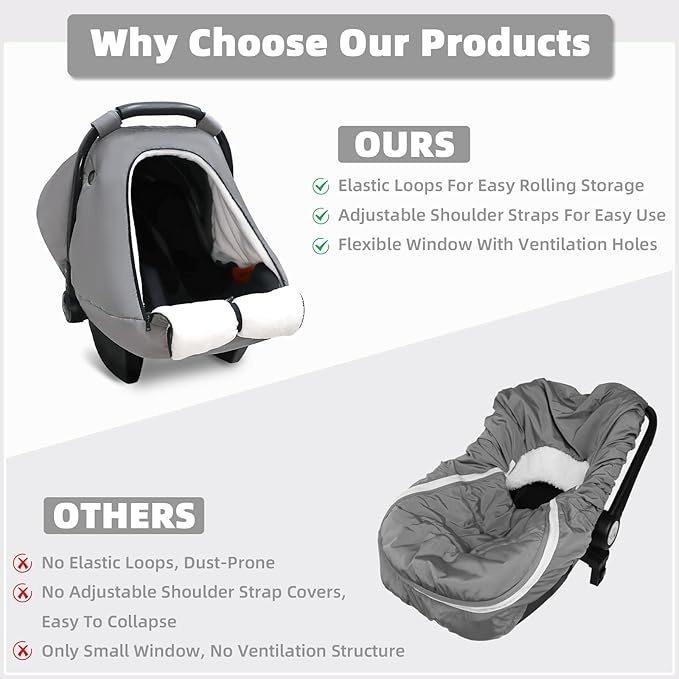 SWESEN Winter Car Seat Covers for Babies, Cozy & Warm Cover, Infant Car Seat Canopy Water Resistant, Universal Cold Weather Shield, Grey