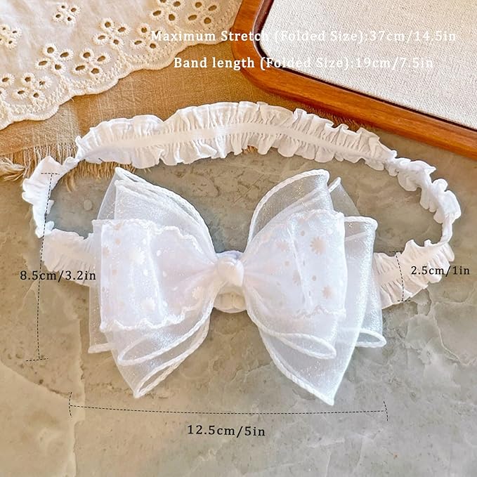 Handmade Baby Girl Headbands in Beige Baby Bows and Floral Lace Headband Bows for Newborns and Toddlers Cute Baby Girl Bows and Newborn Headband Bows