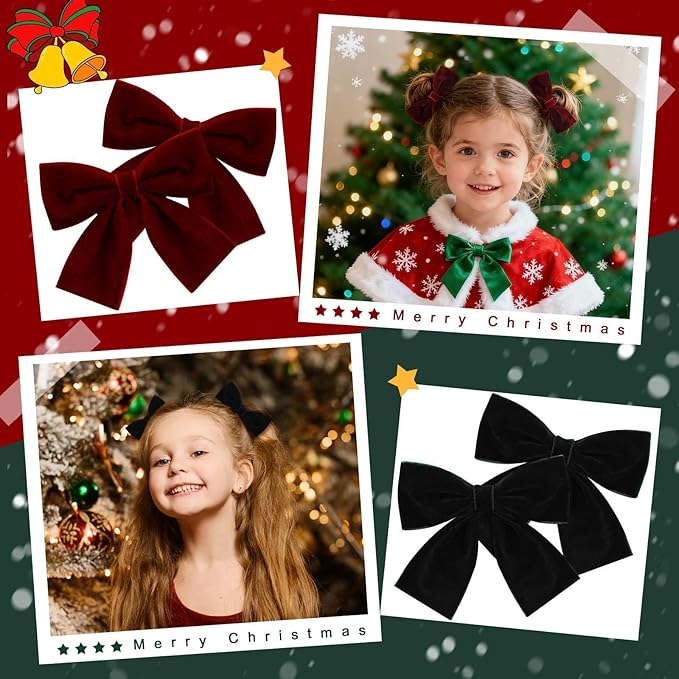 8 Pcs Velvet Hair Bows for Girls, 4" Christmas Hair Bows with Alligator Clips Christmas Bow Hair Accessories Stocking Stuffers for Girls Toddler Kids