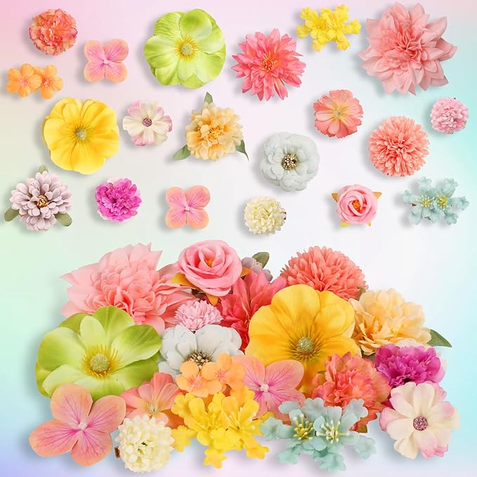 Leery 20 PCS Boho Flower Hair Clips for Women - Rose Hair Barrettes, Wedding Hairpins, Bridal Headpiece, Hawaiian Silk Floral Clips (Light Pink)