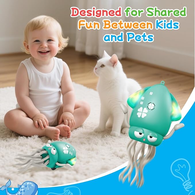 Crawling Dancing Octopus Toy for Kids – Rechargeable Interactive Sensory Toy with LED Lights & Music,Fun Tummy Time Gift for Birthdays & Holidays (Green)