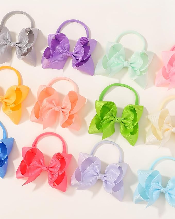 jollybows 40pcs 4inches Baby Girls Grosgrain Ribbon Hair Bows Headbands Nylon Elastic Hair Band Hair Accessories for Infants Newborn