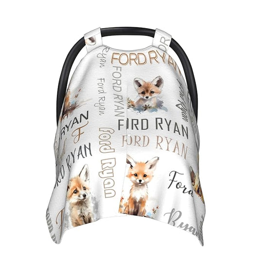 Personalized Winter Baby Car Seat Cover with Name Fox Winter Car Seat Cover for Baby Seat or Stroller Custom Infant Car Seat Covers Minky Blankets Nursing Cover Breastfeeding Scarf