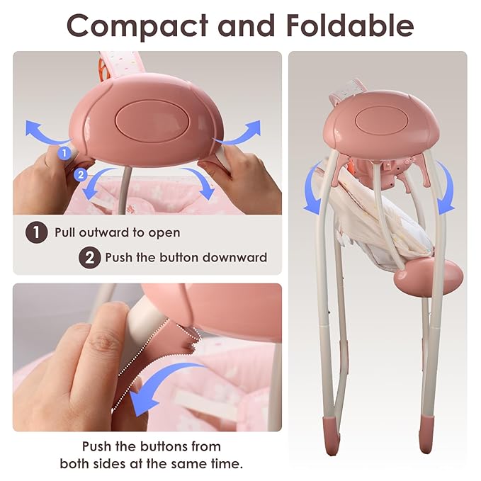 Baby Swings for Infants, Tiny Marvels Portable Swing with Adaptable Speed, Music, Removable-Toy-Bar, Foldable Infant Swing for Indoor and Outdoor Use, 0-9 Months 6-20 lbs(Blush Bloom)