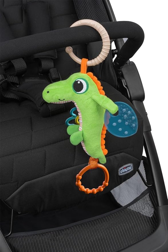 Chicco Crocodile Vibrating Rattle Ring Universal Ring for Prams and Prams Plastic Craft Vibration Effect Sensory Play for 3-24 Months