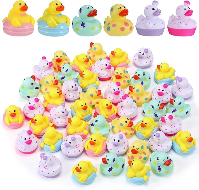 Vinsot 72 Pcs Cruise Rubber Ducks in Bulk Candy Pastel Mini Rubber Duckies for Baby Bath Toys, Toddler Summer Pool Toys Baby Shower Ice Cream Birthday Party Favors Gift