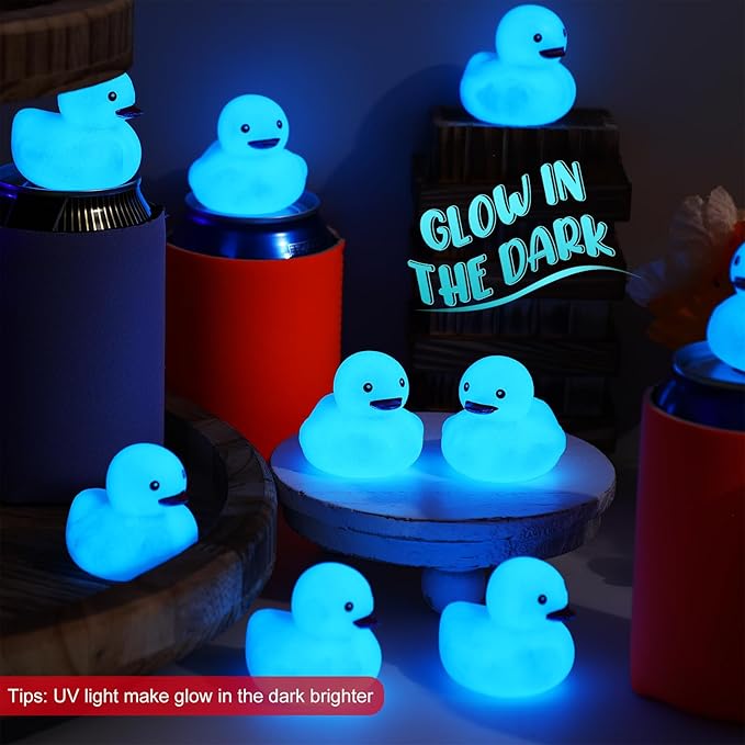 Tradder 50 Pcs 2 Inch Glow in The Dark Rubber Ducks Bulk Summer Rubber Float Ducks Light for Pool Bath Bathtub Autumn (Blue)