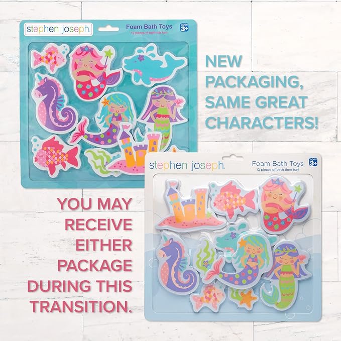 Stephen Joseph, Floating Foam Bath Character 10-Piece Toy Set, Mermaid