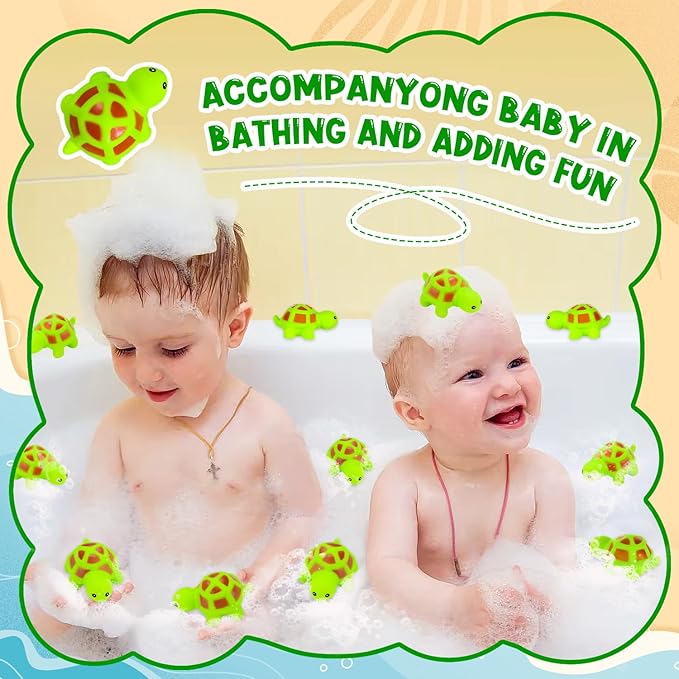 25PCS Mini Rubber Turtle Green Floating Squeaky Sea Turtle Bath Toy, Cute Screaming Sound Rubber Bulk for Bath Shower Swimming Pool Birthday Beach Decor