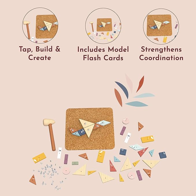 SPEEDY MONKEY Hammer & Nail Game for Kids 36m+ | Wooden Corkboard Pounding & Hammering Toy with Flash Cards | Fine Motor & Imaginative Play Activity | Construction Tool Playset for Girls & Boys