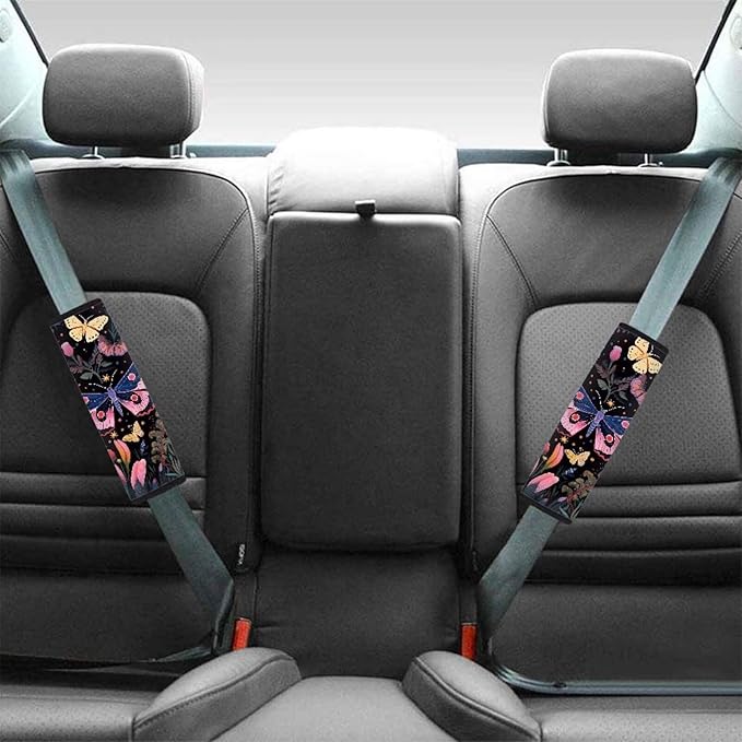 Butterfly Car Seat Belt Pads Black Seat Belt Pads for Adults Seat Belt Cushion Universal Seatbelt Covers 2 Pieces Auto Seat Strap Pads