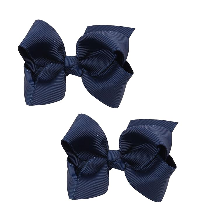 Baby Girl's 2Pcs Cute 3 Inch Pure Color Bow-knot Hair Clip for Photography Travel Daily Life (Navy Blue)