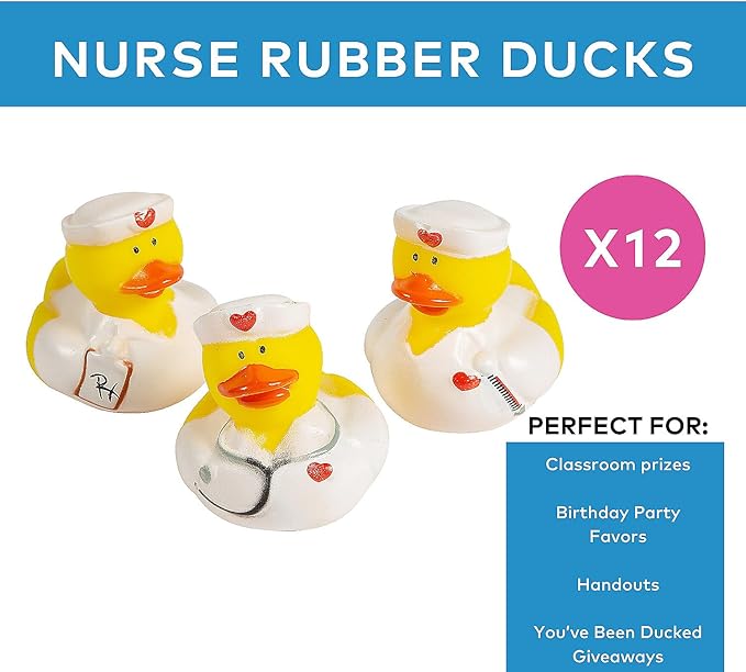 Fun Express Nurse Rubber Ducks in Bulk 12 Pack - Mini Rubber Duckies for Women | Medical Assistant Gifts & Pharmacy Technician | Nurse Week Gifts Bulk for Nursing Student Graduation