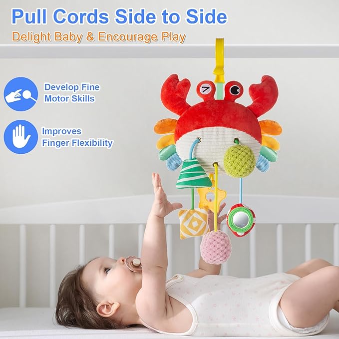 Lynncare Car Seat Toy for Babies 0-6 Months, Stroller Toy with a Convenient Clip, Carseat Toys Hanging Baby Accessories,Built-in Bell, Rattle,Mirror for Infant,Babies Gift 0-3-6-12 Months Boy Girl