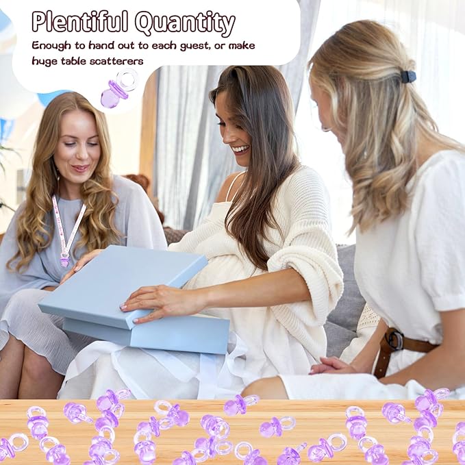 36 Acrylic Pacifiers for Baby Shower Game, 1.75 Inch Cute Baby Shower Pacifiers, Purple Pacifiers for Baby Shower Decoration DIY, Gender Reveal Party Table Scatter, Baby Shower Favors (Purple)