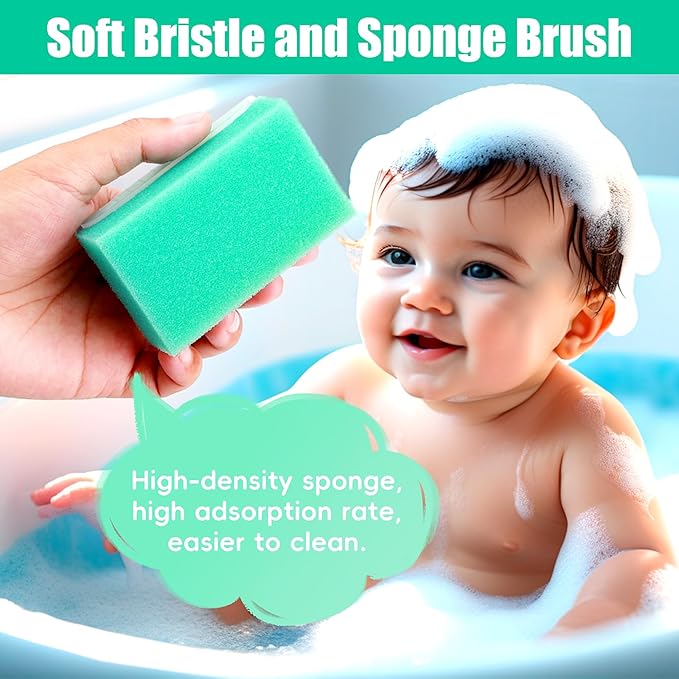 Cradle Cap Brush for Babies, 5Pcs Cradle Cap Treatment Set with Soft Bristle Brushes Silicone Scrubber Long Comb for Newborn Bathing Essentials Baby Brush and Comb Set (Green)
