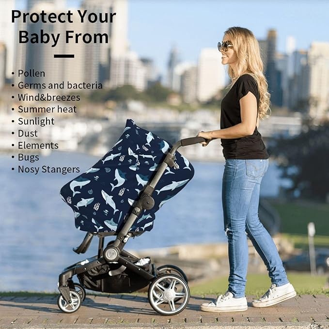 Sharks Ocean Baby Stuff Car Seat Cover for Baby Carseat Covers for Girl Boy Stretchy Soft Breathable Breastfeeding Infant Car Seat Canopy Carrier Cover