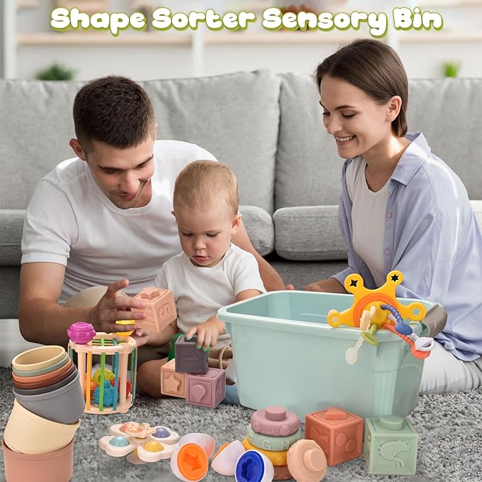 Baby Toys 6 to 12 Months 7 in 1 Montessori Teething Toys Sorting Sensory Educational Learning Gift for Toddlers Aged 1-3