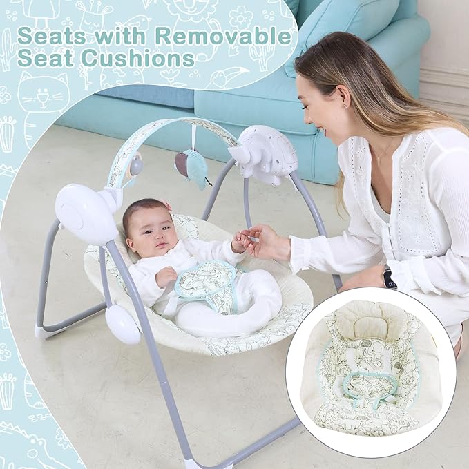 Baby Swing for Infant,Newborn Swing with Music,5 Speed Levels,Timing Setting,Soft Cushion,Foldable Infant Swing for Indoor Outdoor Use 0-9 Months