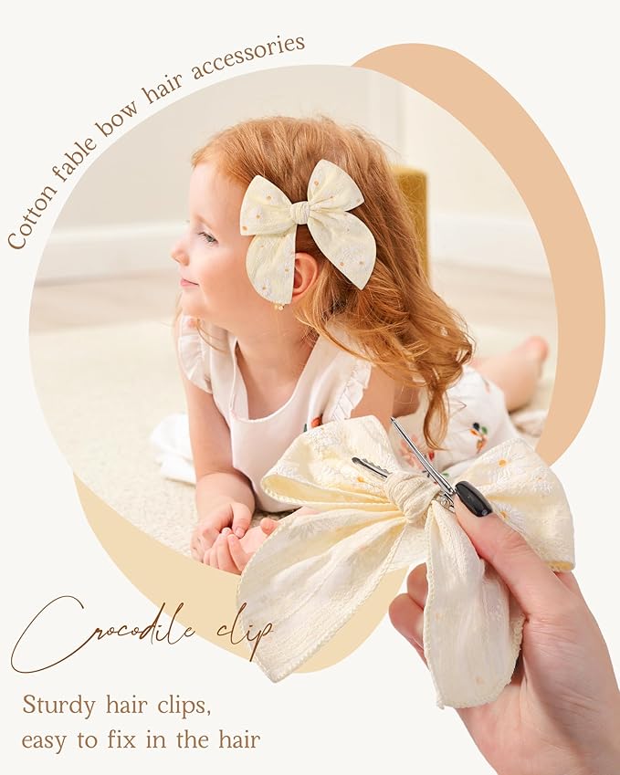 doboi 8PCS Baby Girls Hair Clips Fable Hair Bows Cotton Linen Bows for Girls Hair Accessories for Baby Toddlers Kids