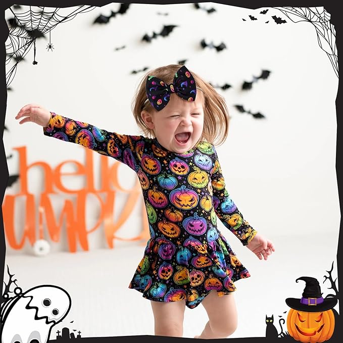Halloween Baby Knot Ghost Hair Accessories - Headband with Nylon Elastic Bows in Purple and Orange