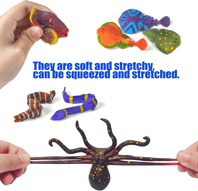 12 Pack Color Changing Sea Animal Toys,Change Color Ocean Animals Figures,Mold Free Bath Toys for Toddlers Kids,Water Table Toys,Rubber Floating Fish Toys for Themed Party Supplies,Goodie Bags Fillers
